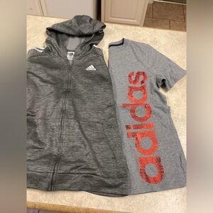 Adidas 3 stripe hooded zip up jacket XL (18/20)boys and t-shirt large (14/16)